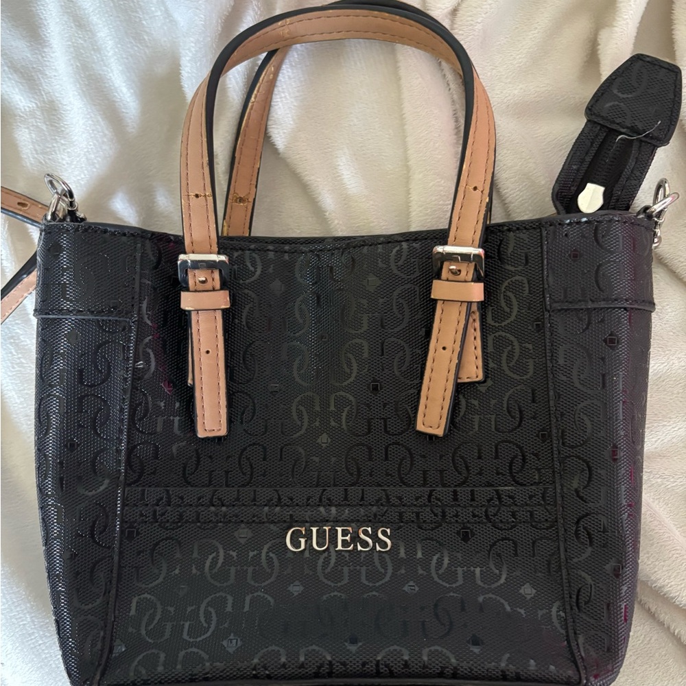 GUESS Black Tote with Tan Straps